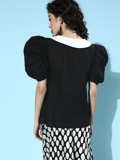 SCORPIUS Black solid Shirt with White Over the Board Collar