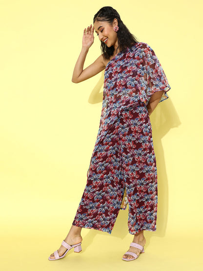 Cation Printed Maroon Clothing Set