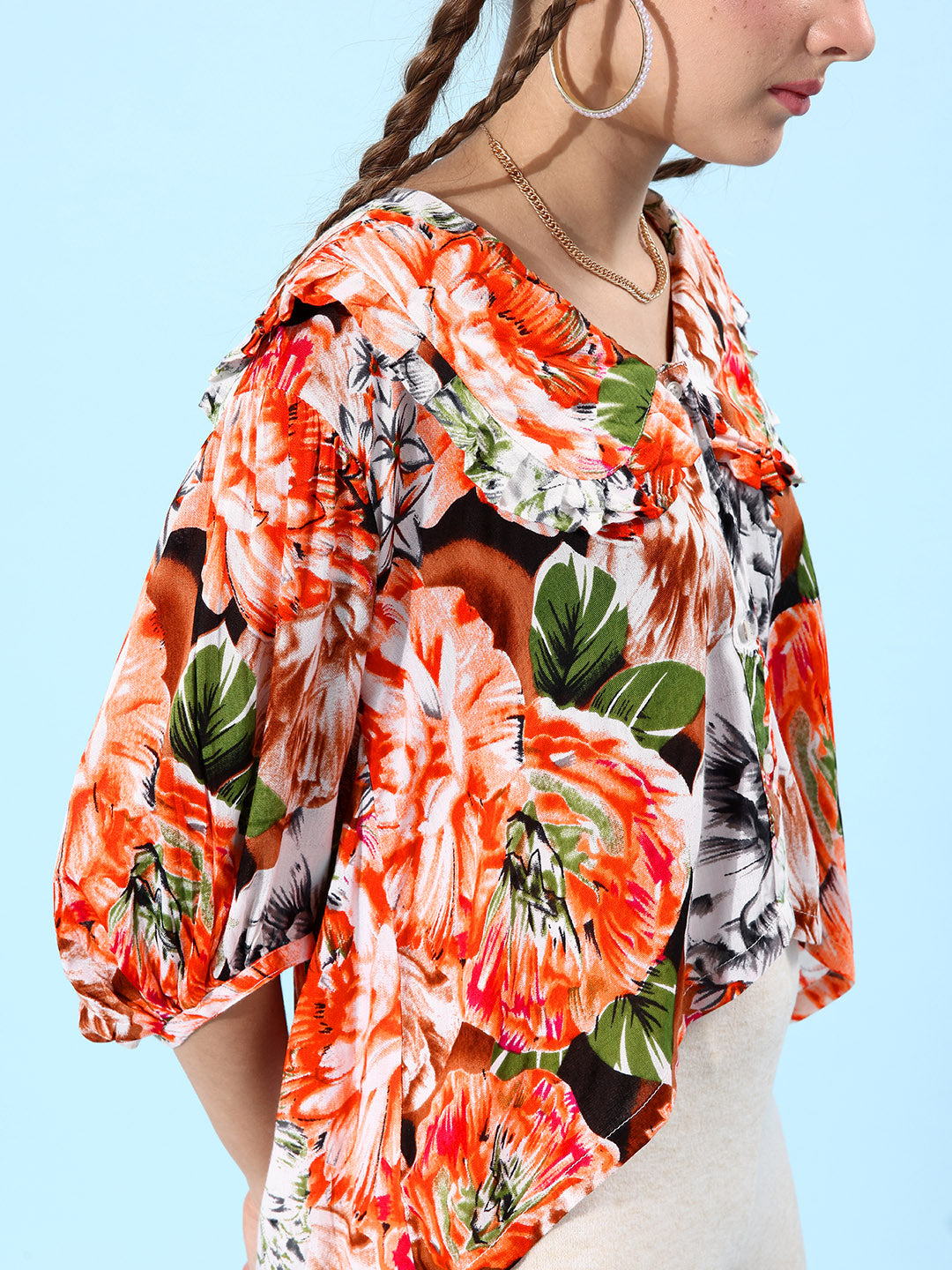 SCORPIUS Orange printed Over the Board Collared Shirt