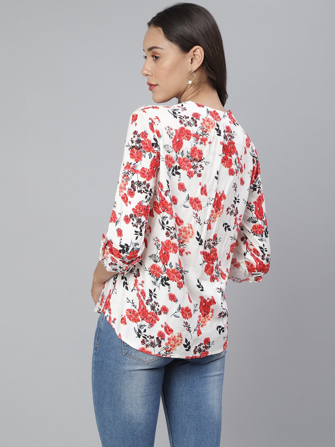 SCORPIUS White & Red Floral Rayon Shirt