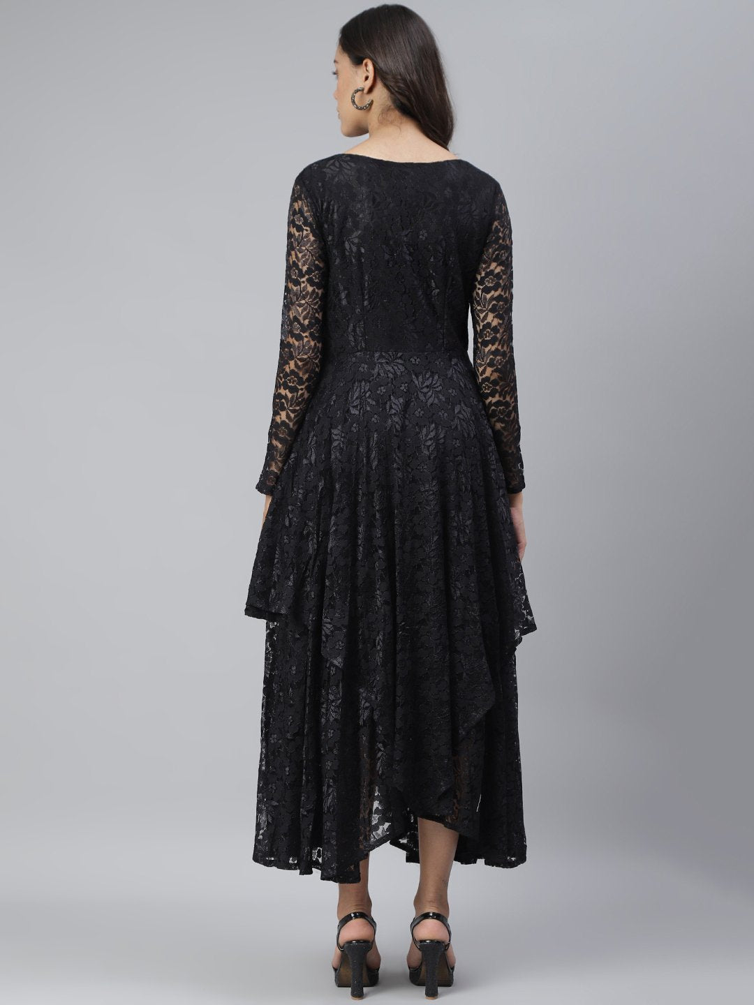 SCORPIUS Black Flared Printed maxi Dress