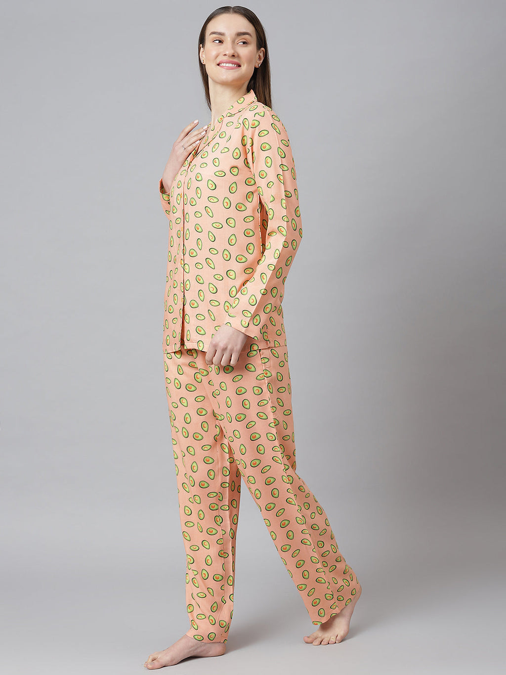 Cation Peach Printed Night Suit