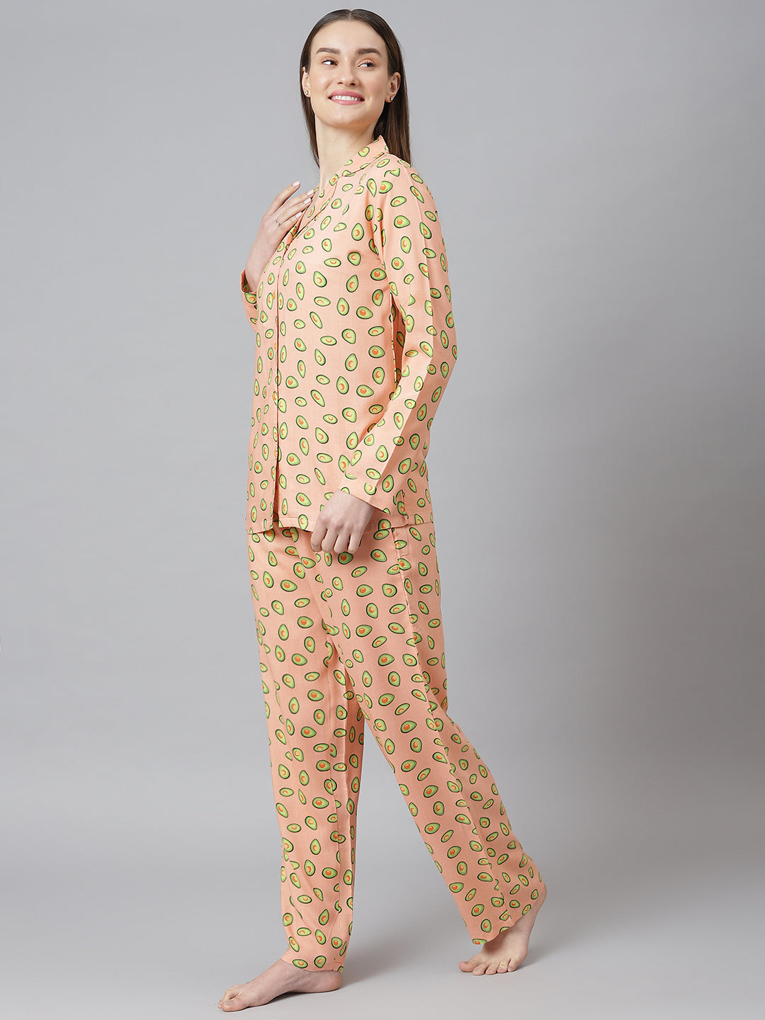 Cation Peach Printed Night Suit