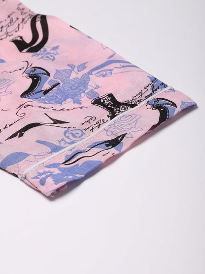 Cation Pink Printed Night Suit