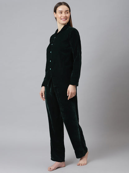 Cation Green Velvet Night Suit