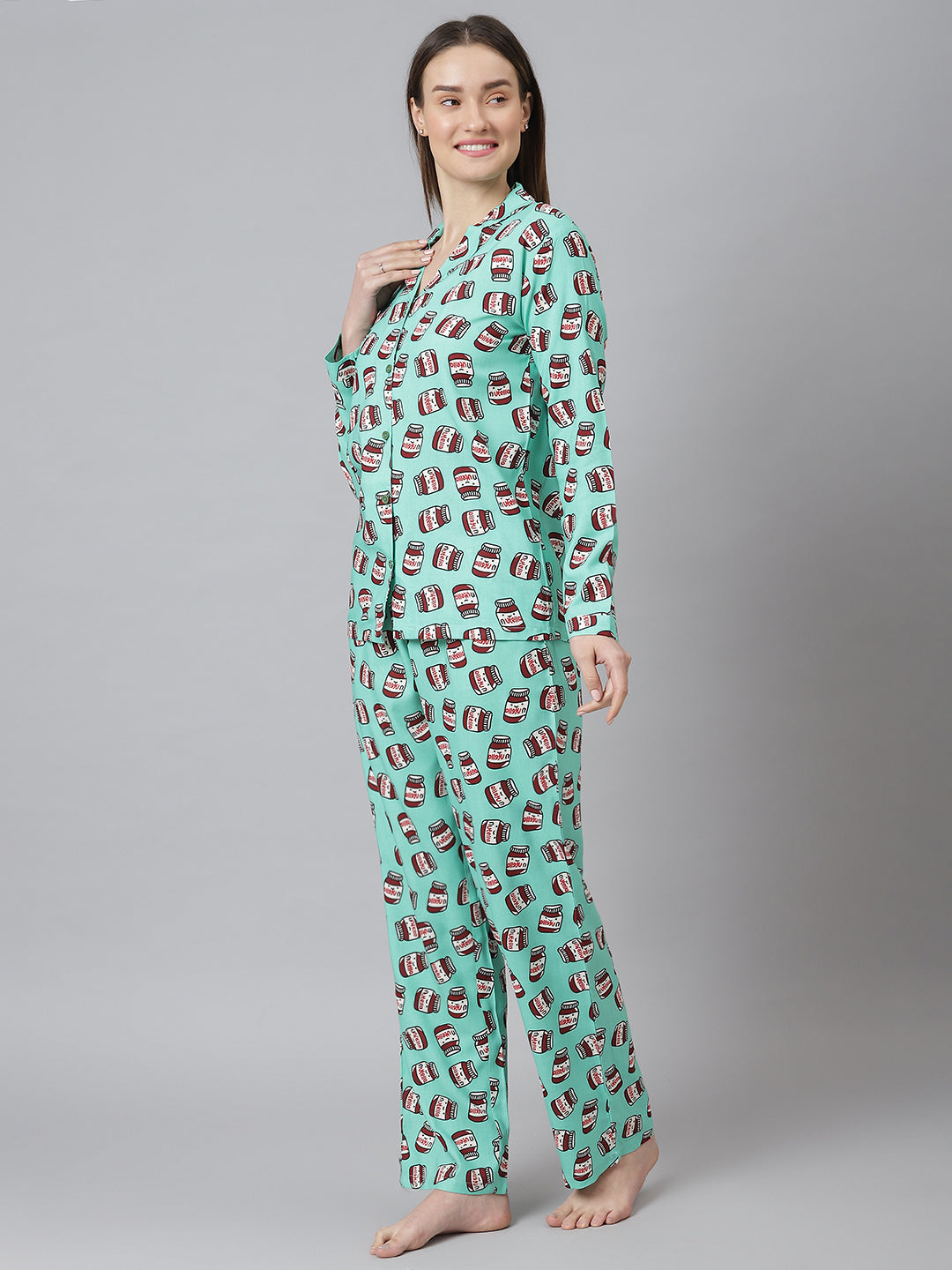 Cation Green Printed Night Suit