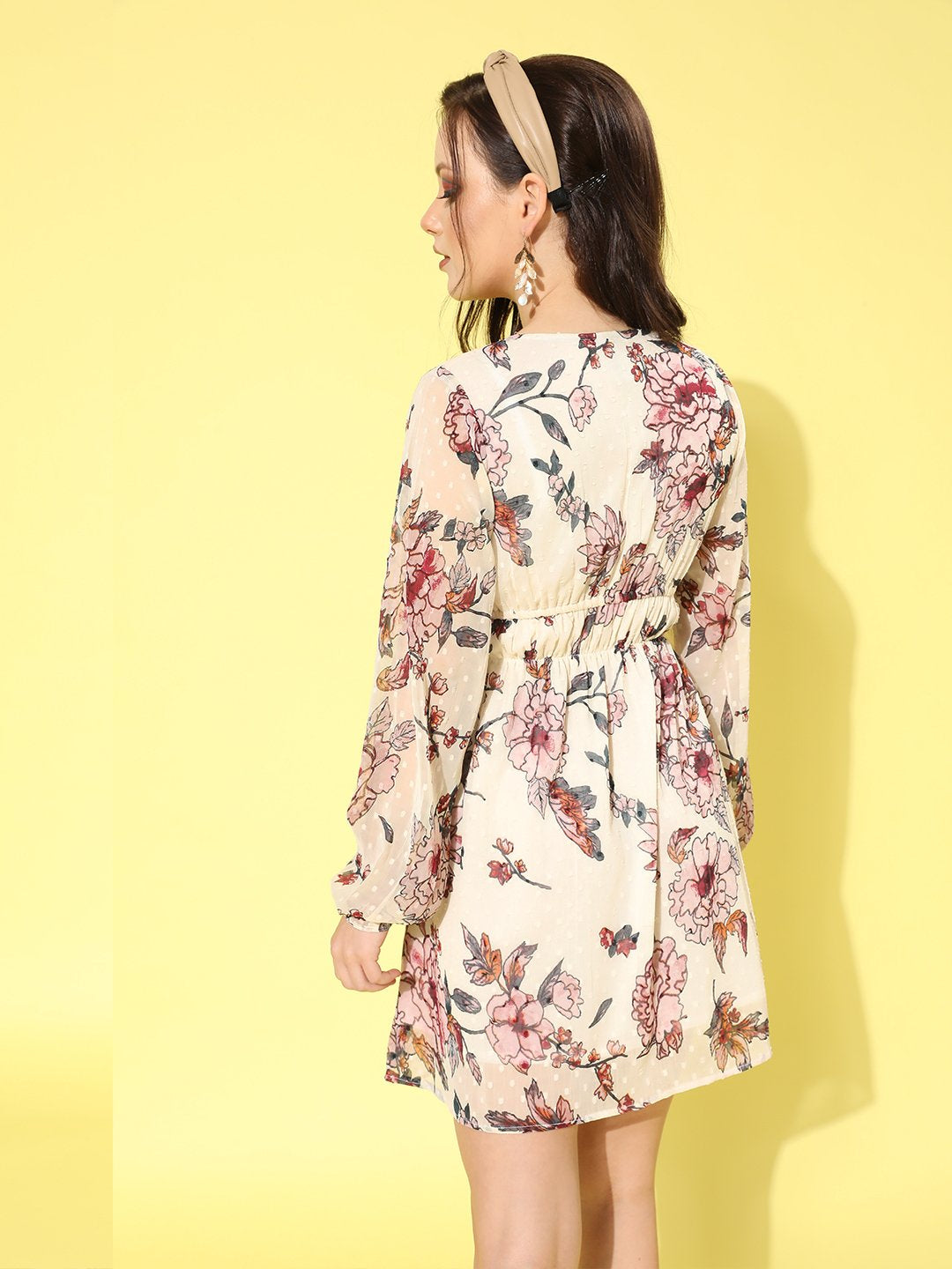 SCORPIUS Off-White Printed Waisted mini Dress