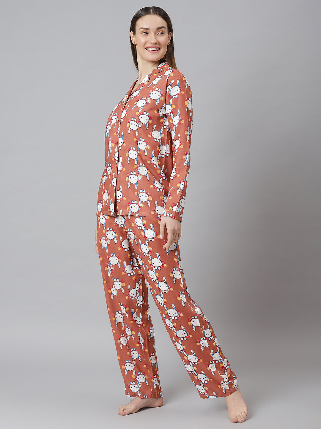 Cation Brown Printed Night Suit