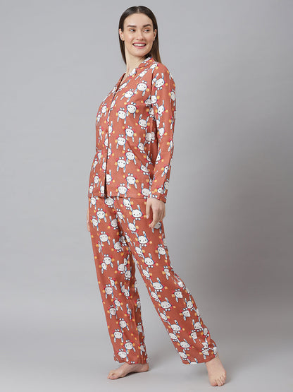 Cation Brown Printed Night Suit