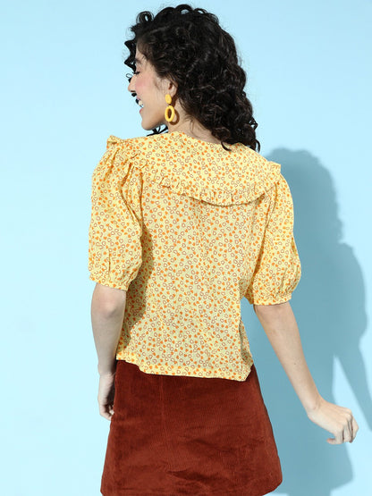 SCORPIUS Yellow printed Over the Board Collared Shirt
