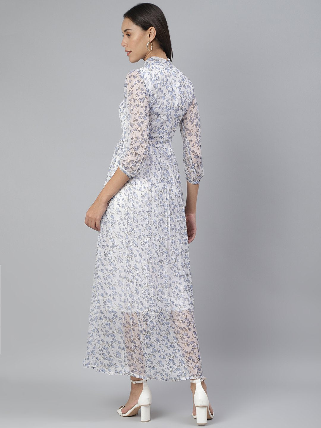 SCORPIUS Floral Tie-Up Neck Chiffon Maxi Dress