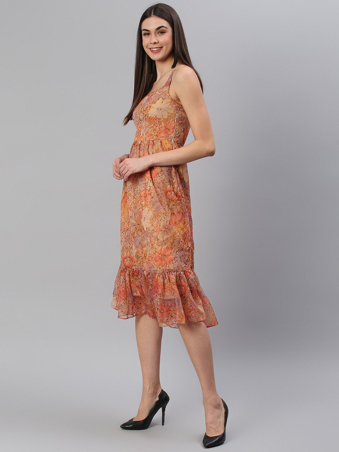 Printed Rust Midi Dress