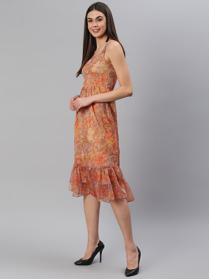 Printed Rust Midi Dress
