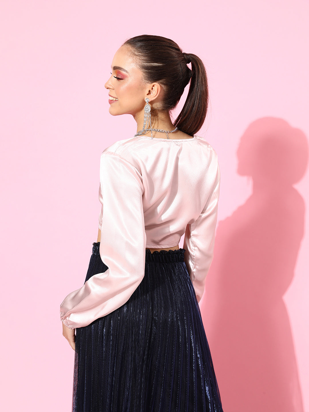SCORPIUS Pink Satin Top