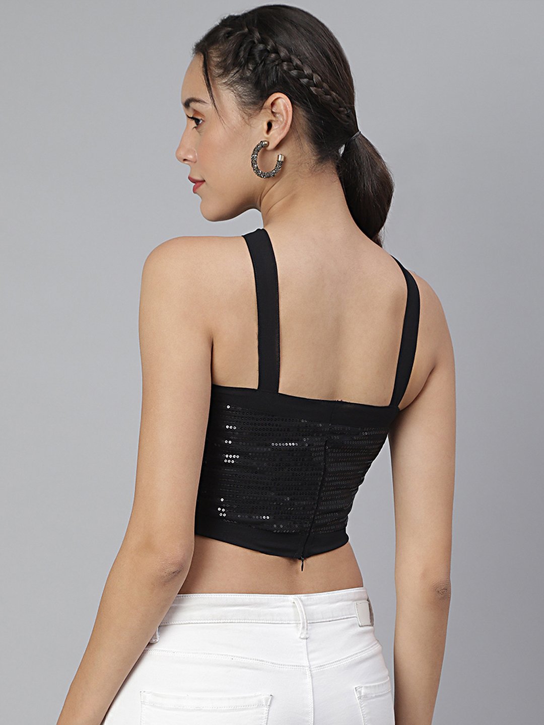 SCORPIUS Black Sequin crop top