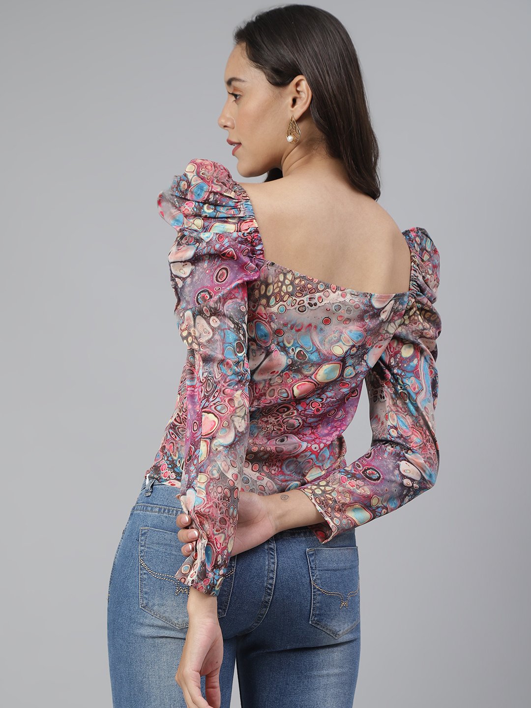 SCORPIUS Multi Printed Puff sleeve top