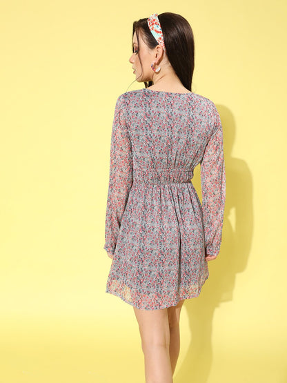 SCORPIUS Multi color Printed Waisted mini Dress