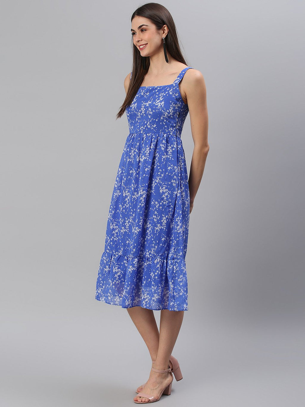 Printed Blue Midi Dress