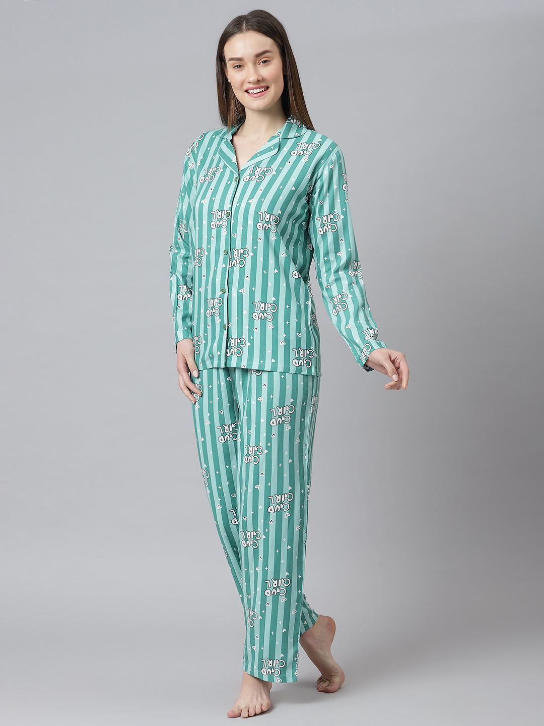 Cation Green Printed Night Suit