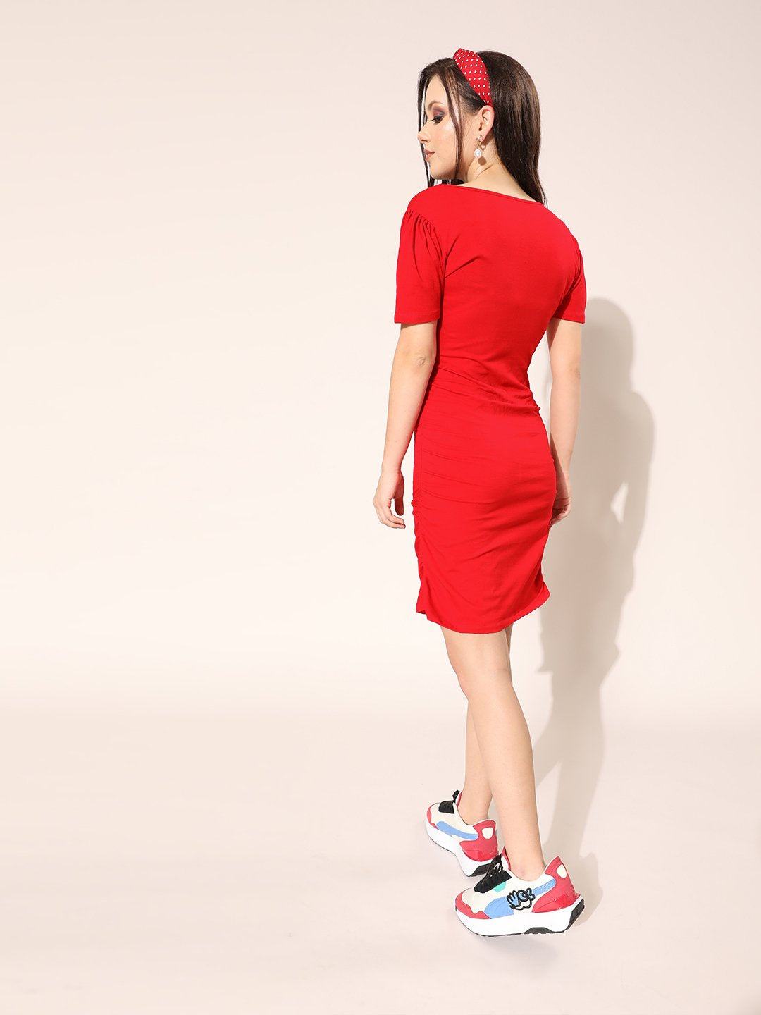 SCORPIUS Red solid Sweetheart Neck mini Dress
