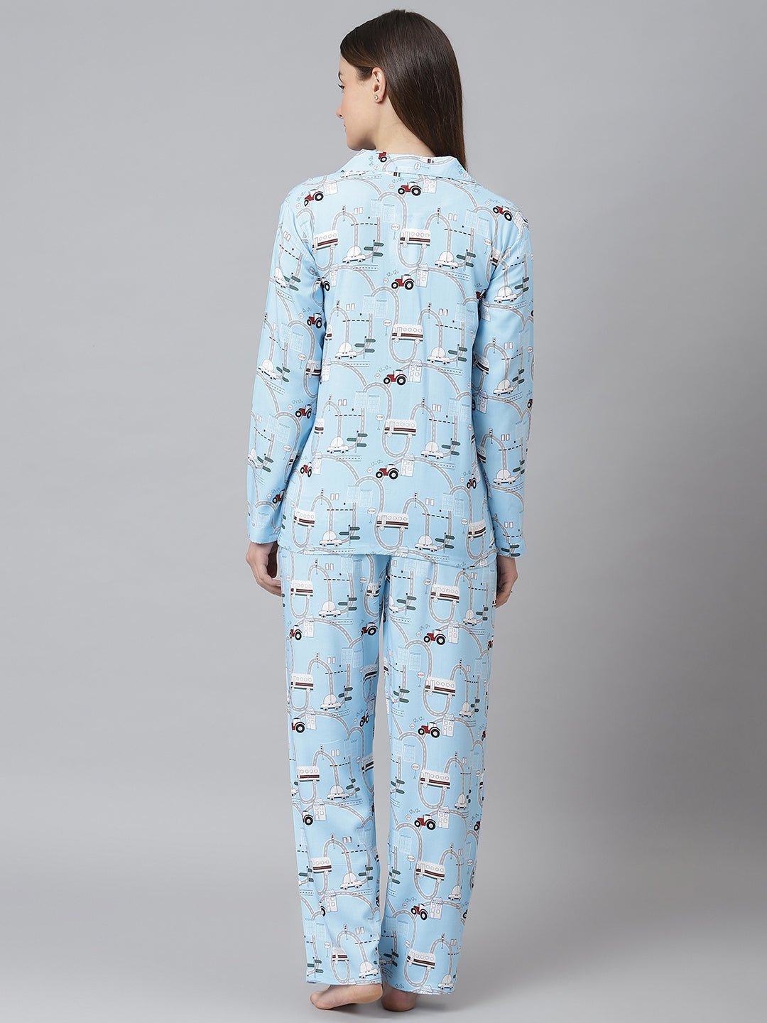 Cation Blue Printed Night Suit