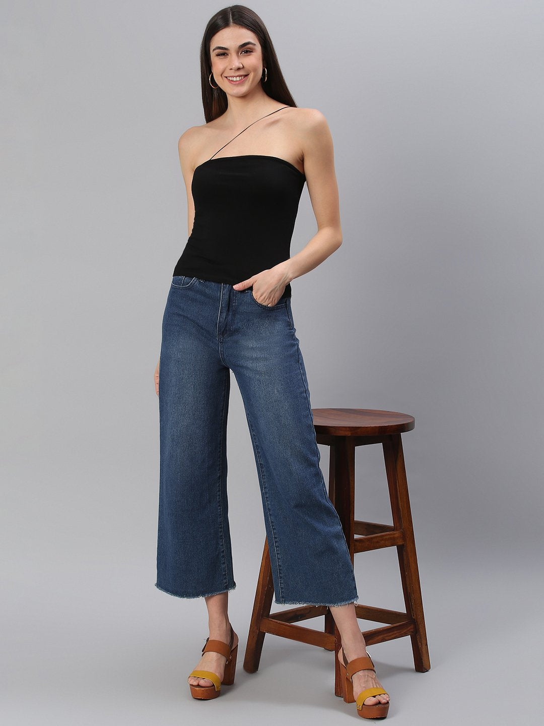 Black Solid String Top