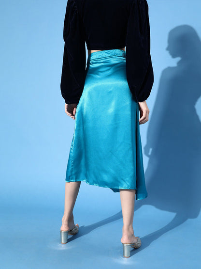 Solid Aqua Blue Satin Skirt