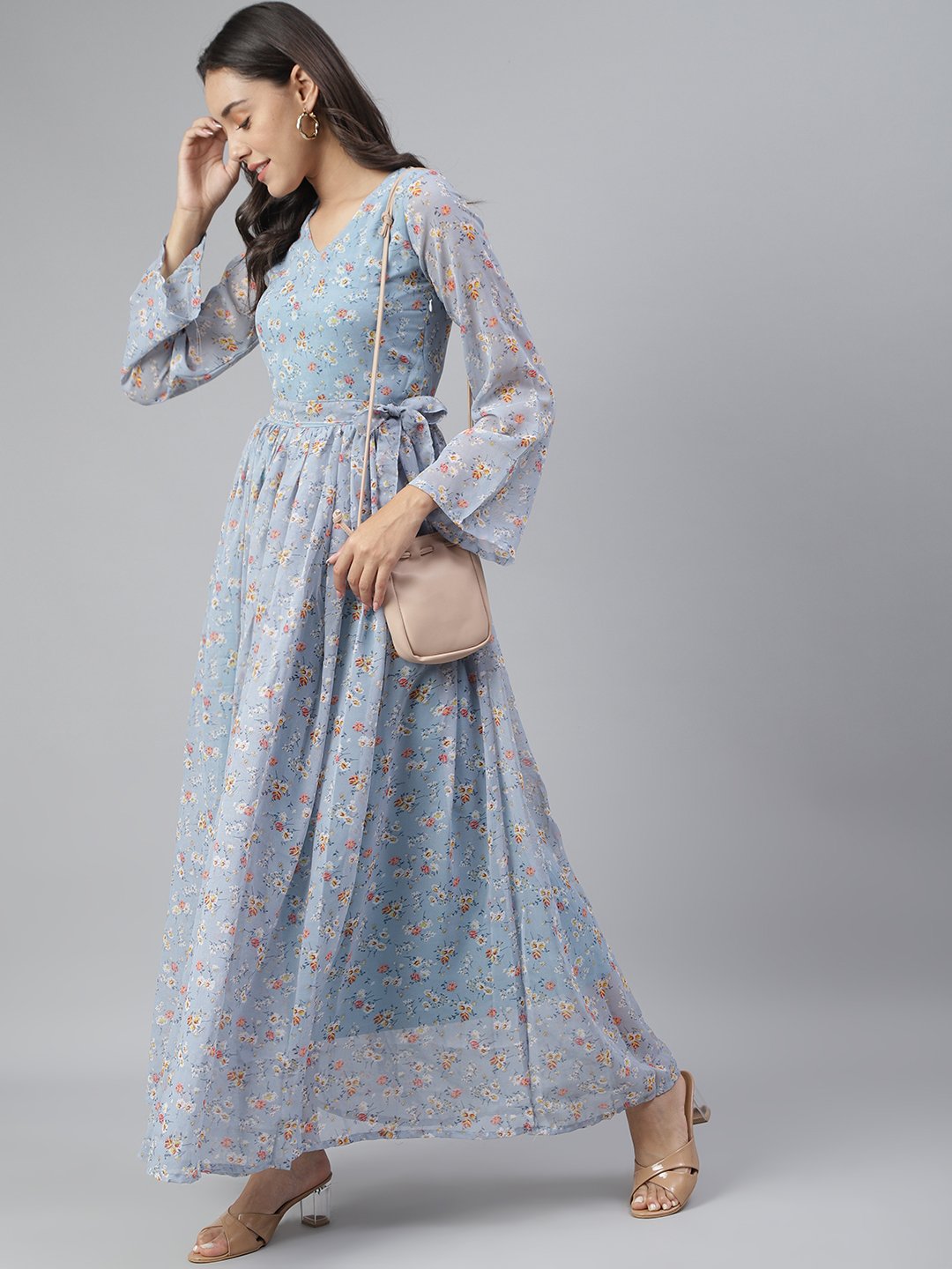 SCORPIUS Light Blue Printed Maxi dress