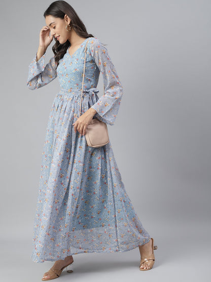 SCORPIUS Light Blue Printed Maxi dress