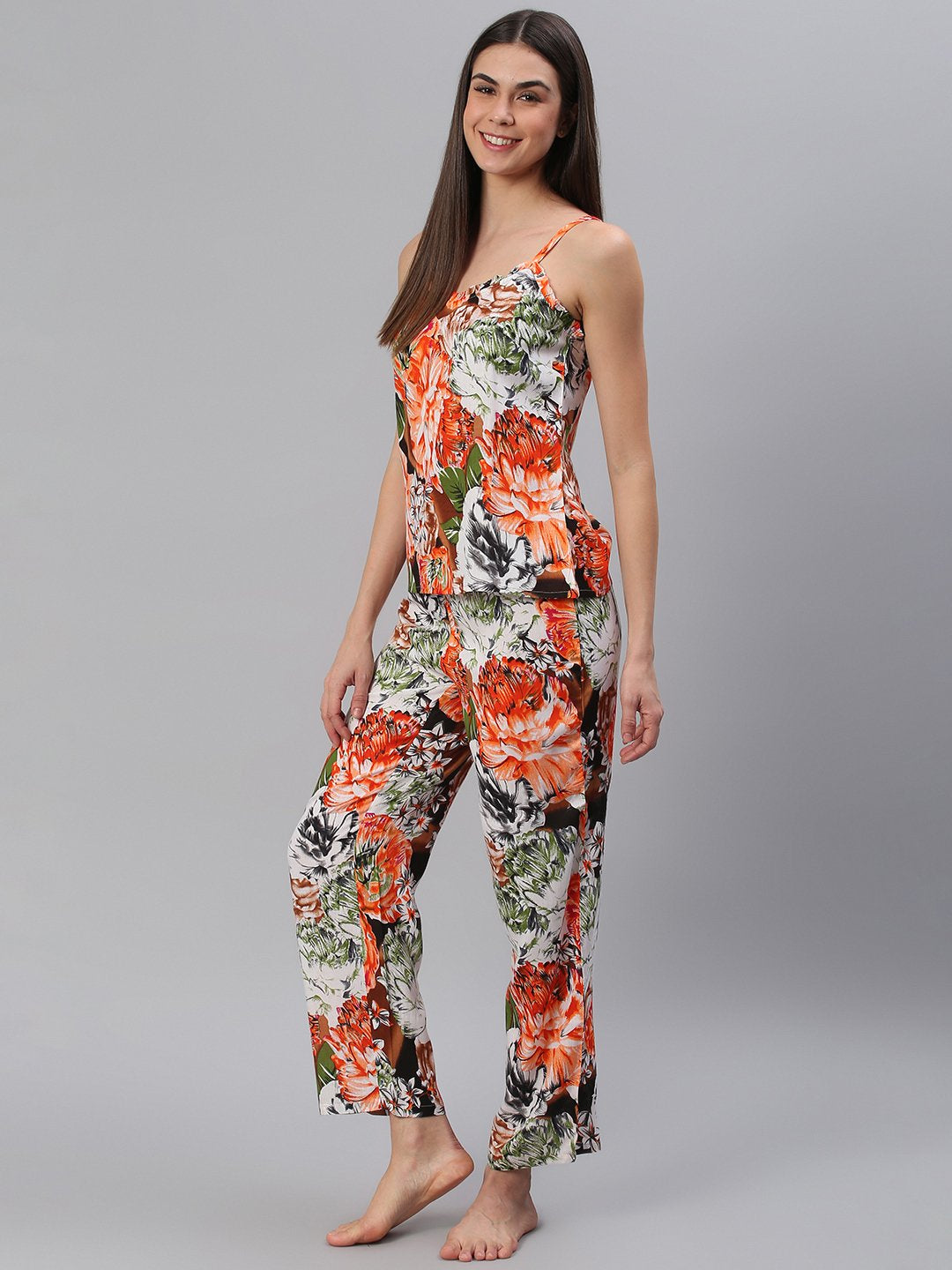 Cation Orange Printed Strap Night Suit