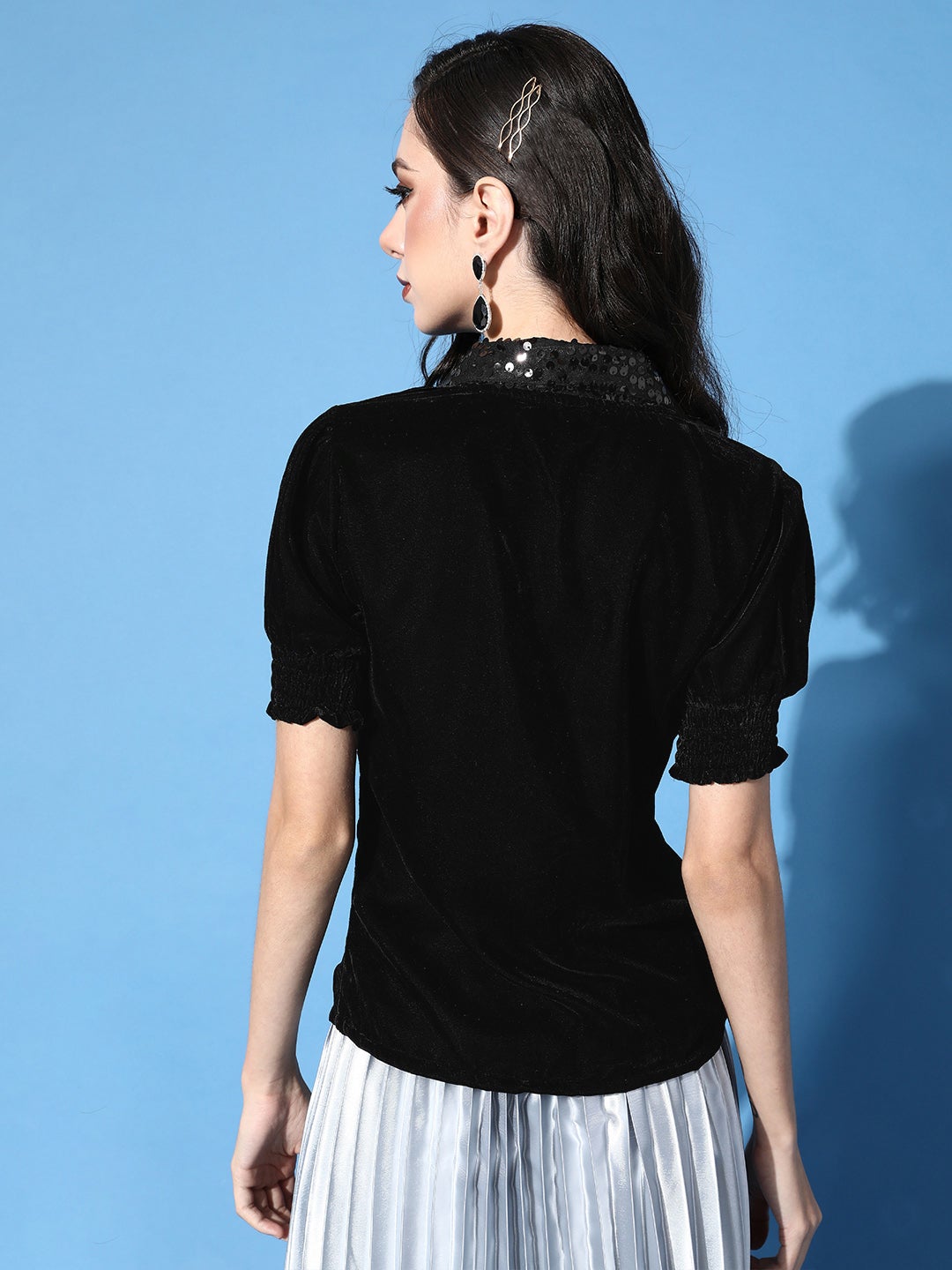 Classic Black Above the Keyboard Collar Velvet Shirt