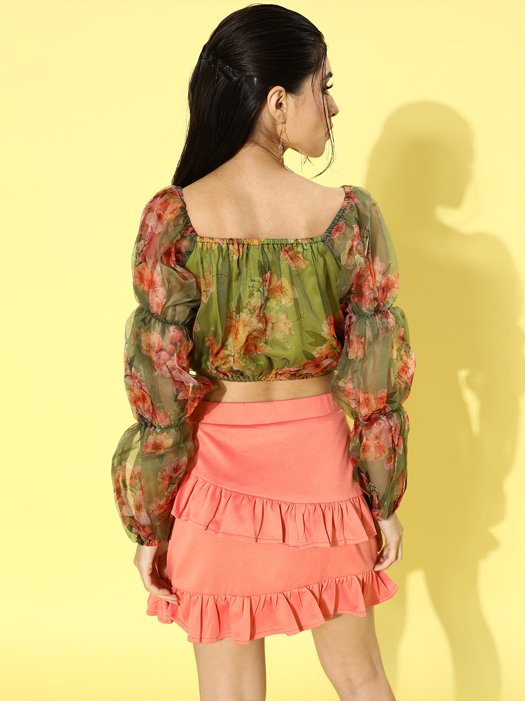 SCORPIUS Olive Floral Organza Top
