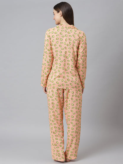 Cation Peach Printed Night Suit