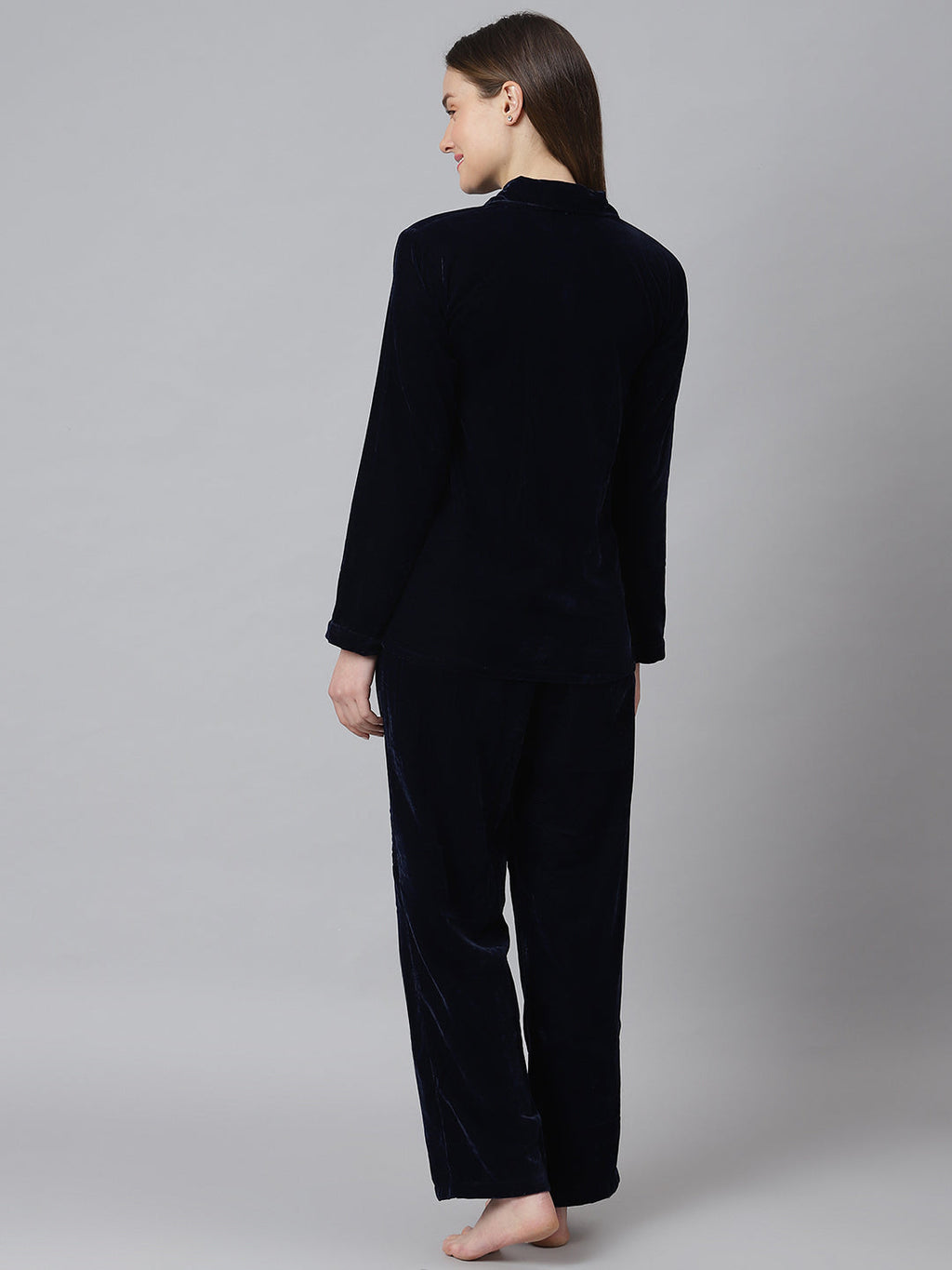 Cation Navy Blue Velvet Night Suit