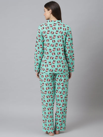 Cation Green Printed Night Suit