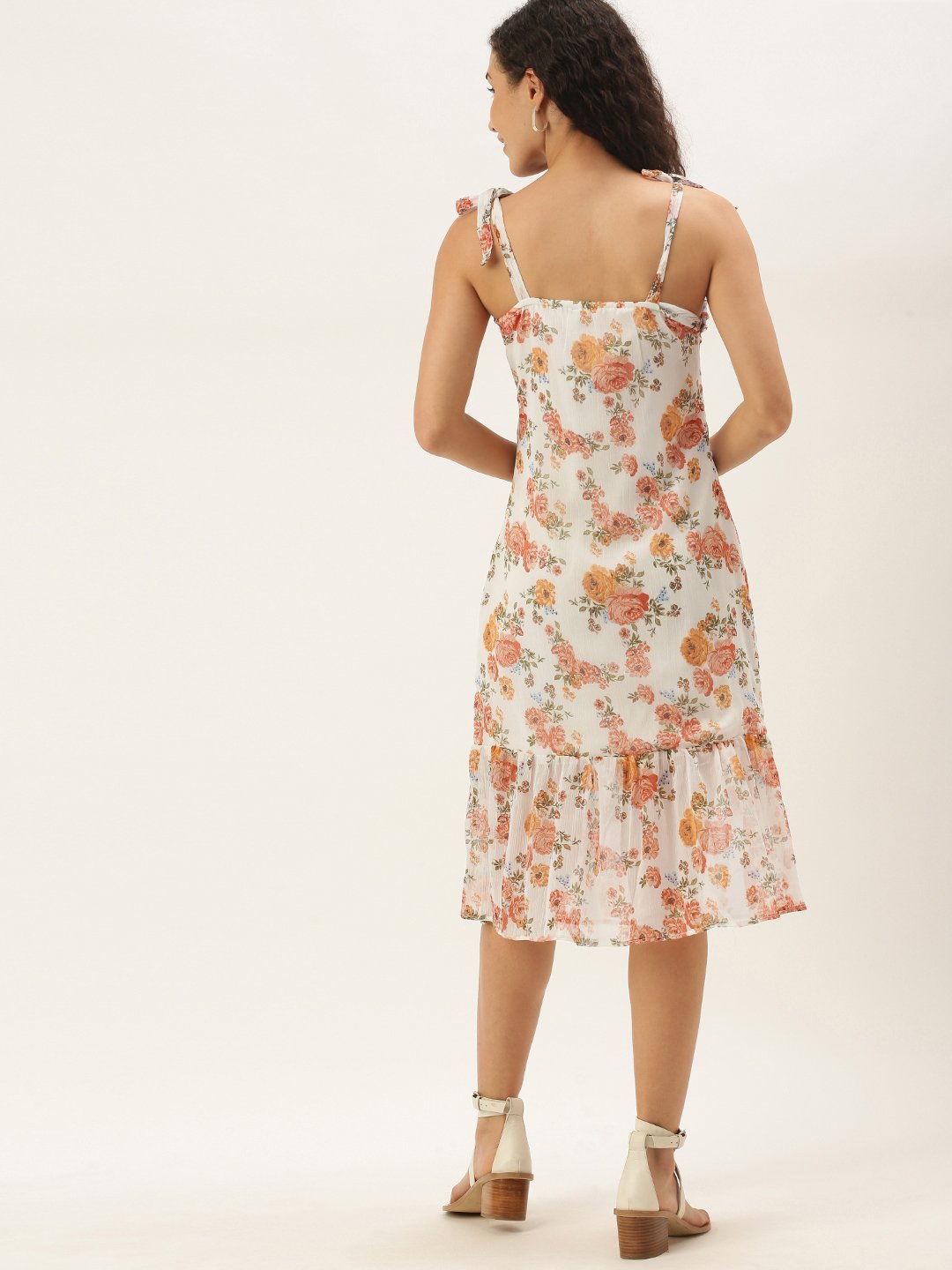 White Orange Floral Dress