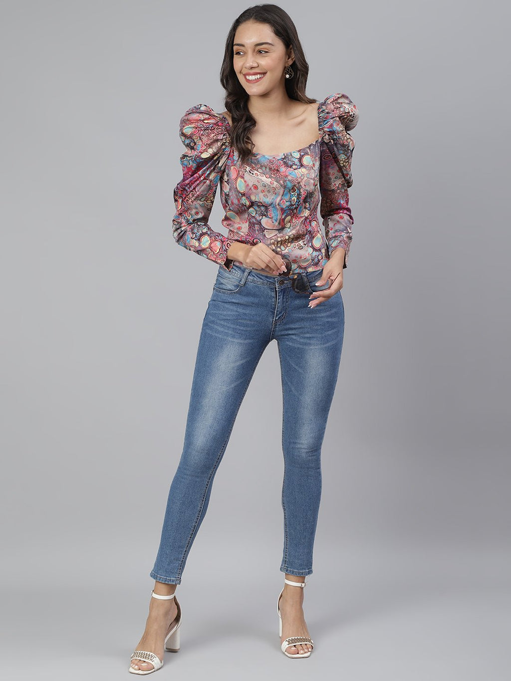 SCORPIUS Multi Printed Puff sleeve top