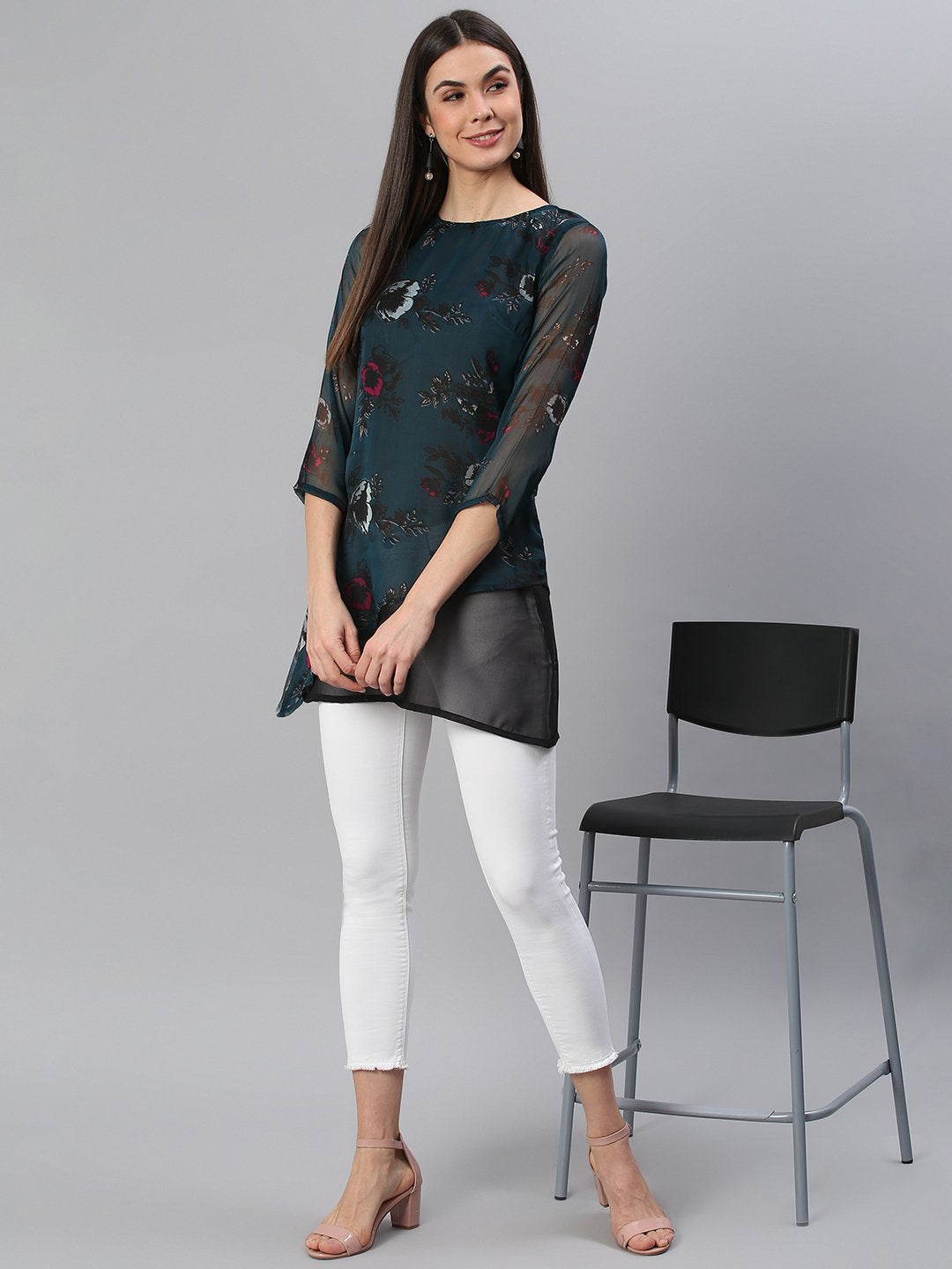 Designer Teal Printed Tunic