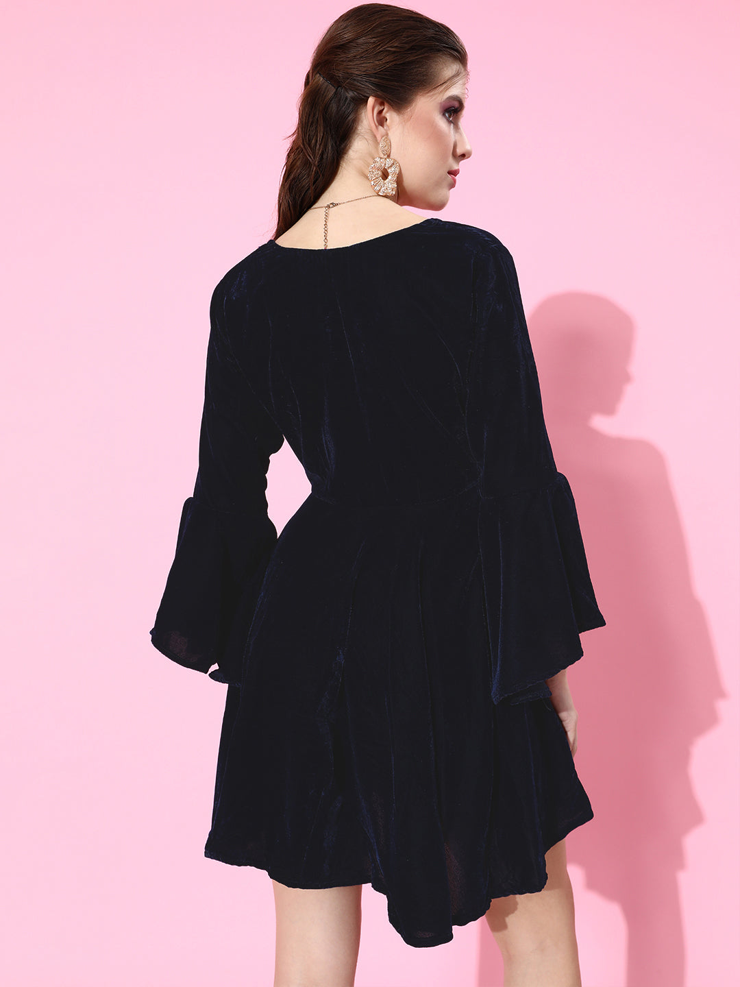 SCORPIUS Velvet Navy Frill sleeve dress