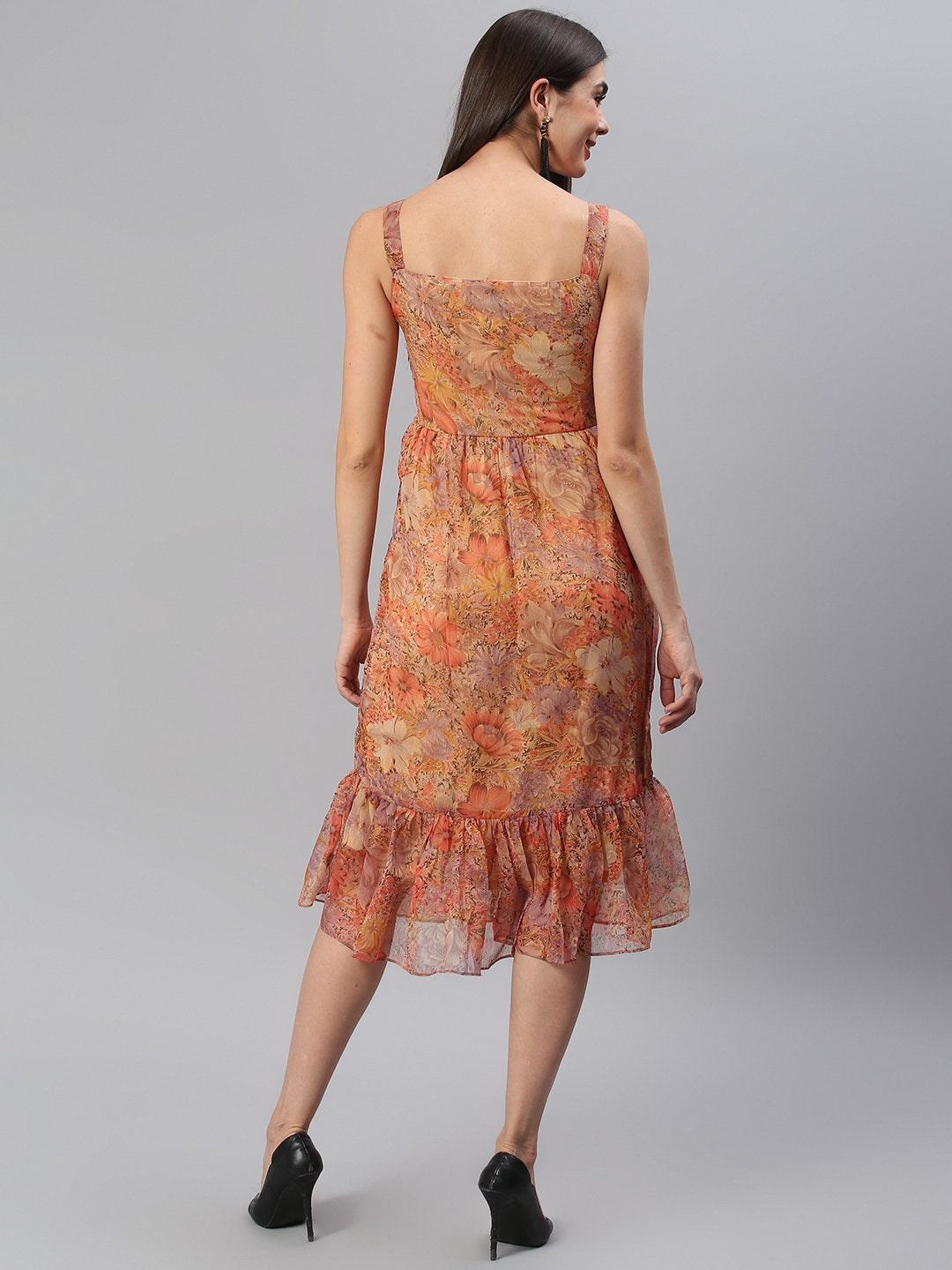 Printed Rust Midi Dress