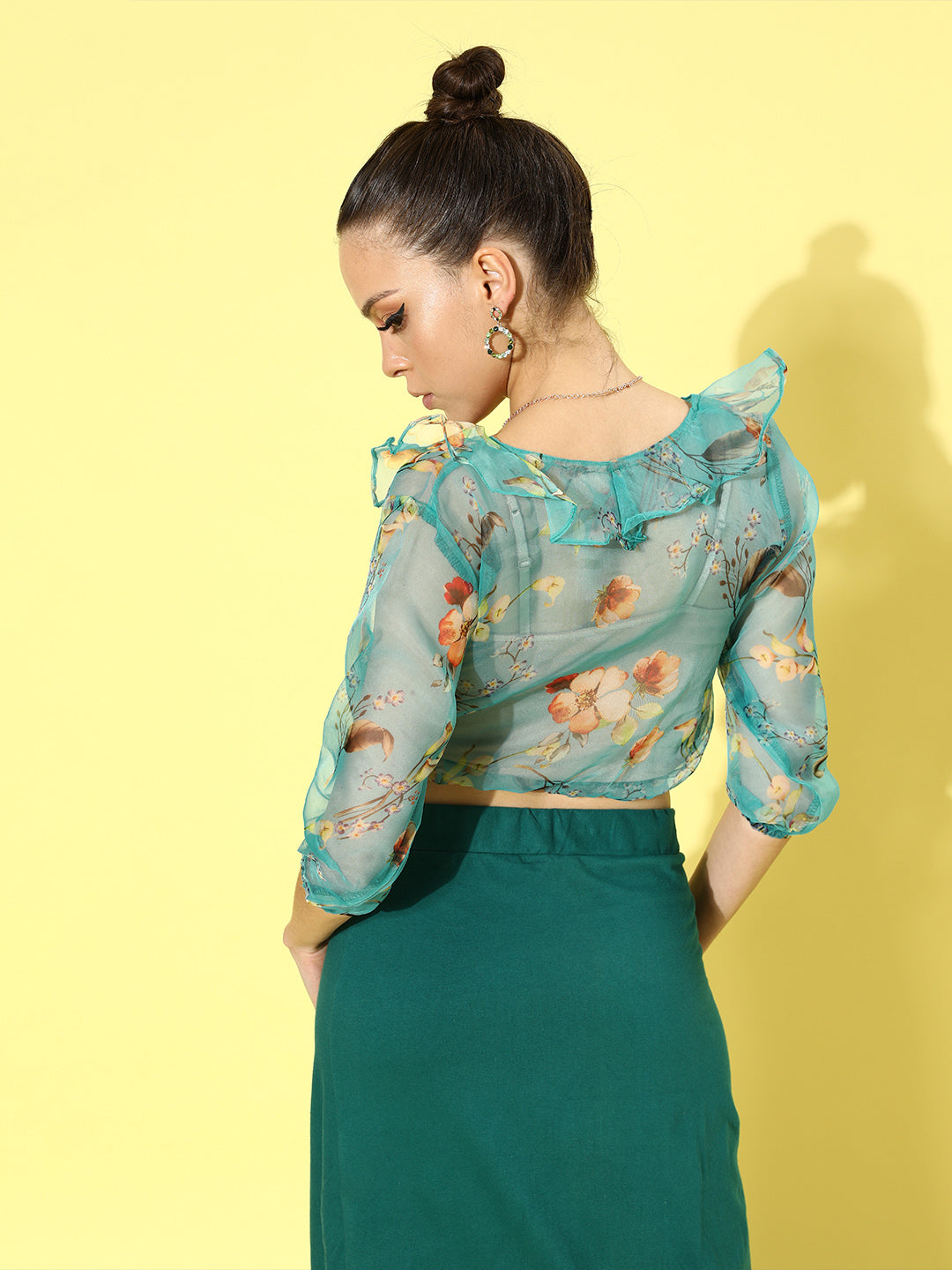 SCORPIUS Blue Floral Organza Top
