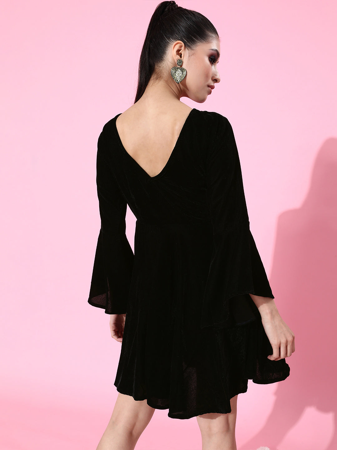 SCORPIUS Velvet Black Frill sleeve dress