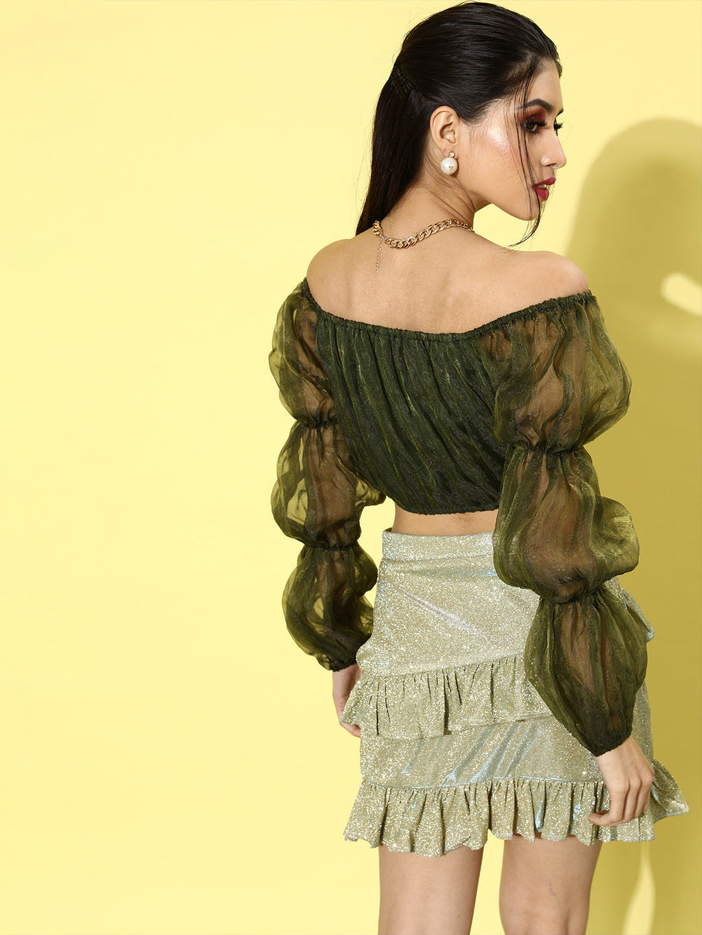 SCORPIUS Olive Green Organza Top