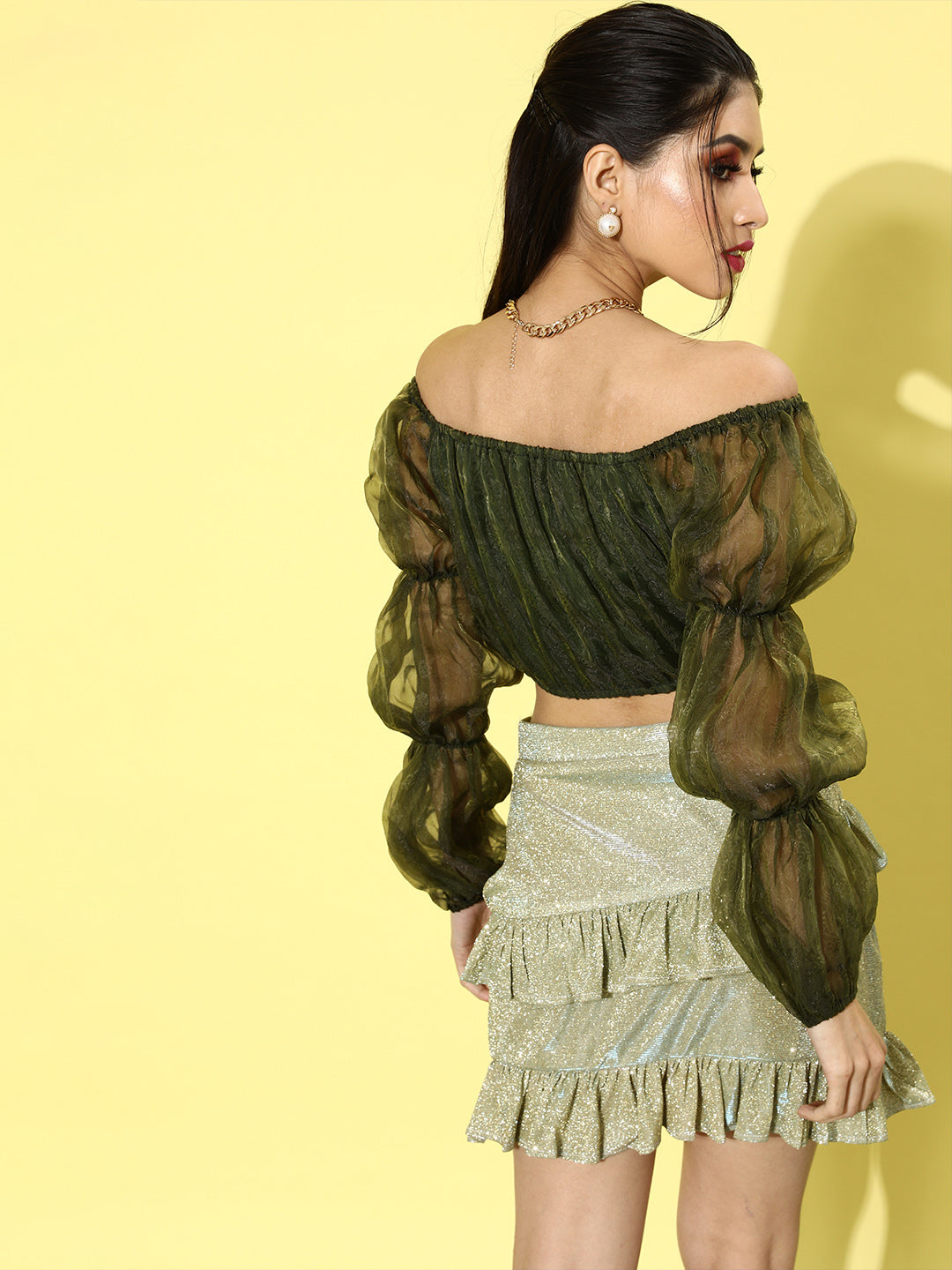 SCORPIUS Olive Green Organza Top