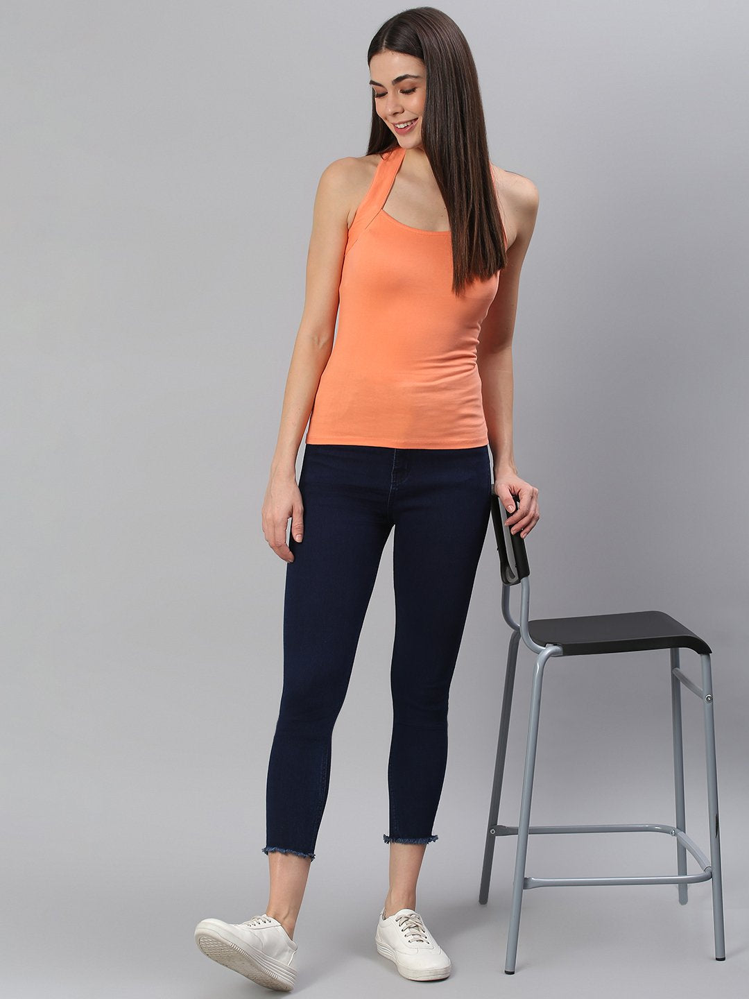 Halterneck Orange Solid Top