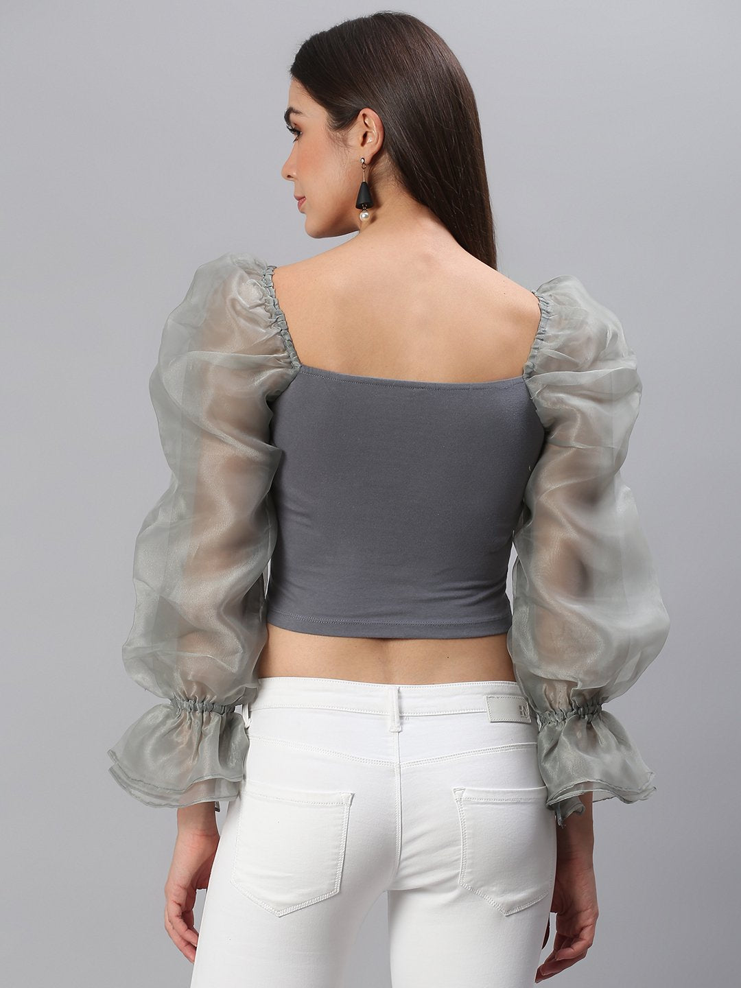 Grey Puff Sleeve Top