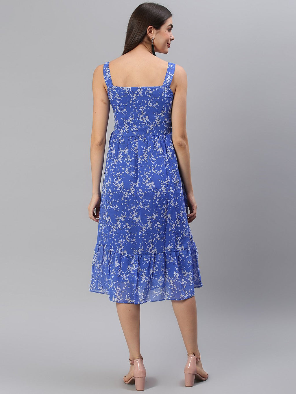 Printed Blue Midi Dress