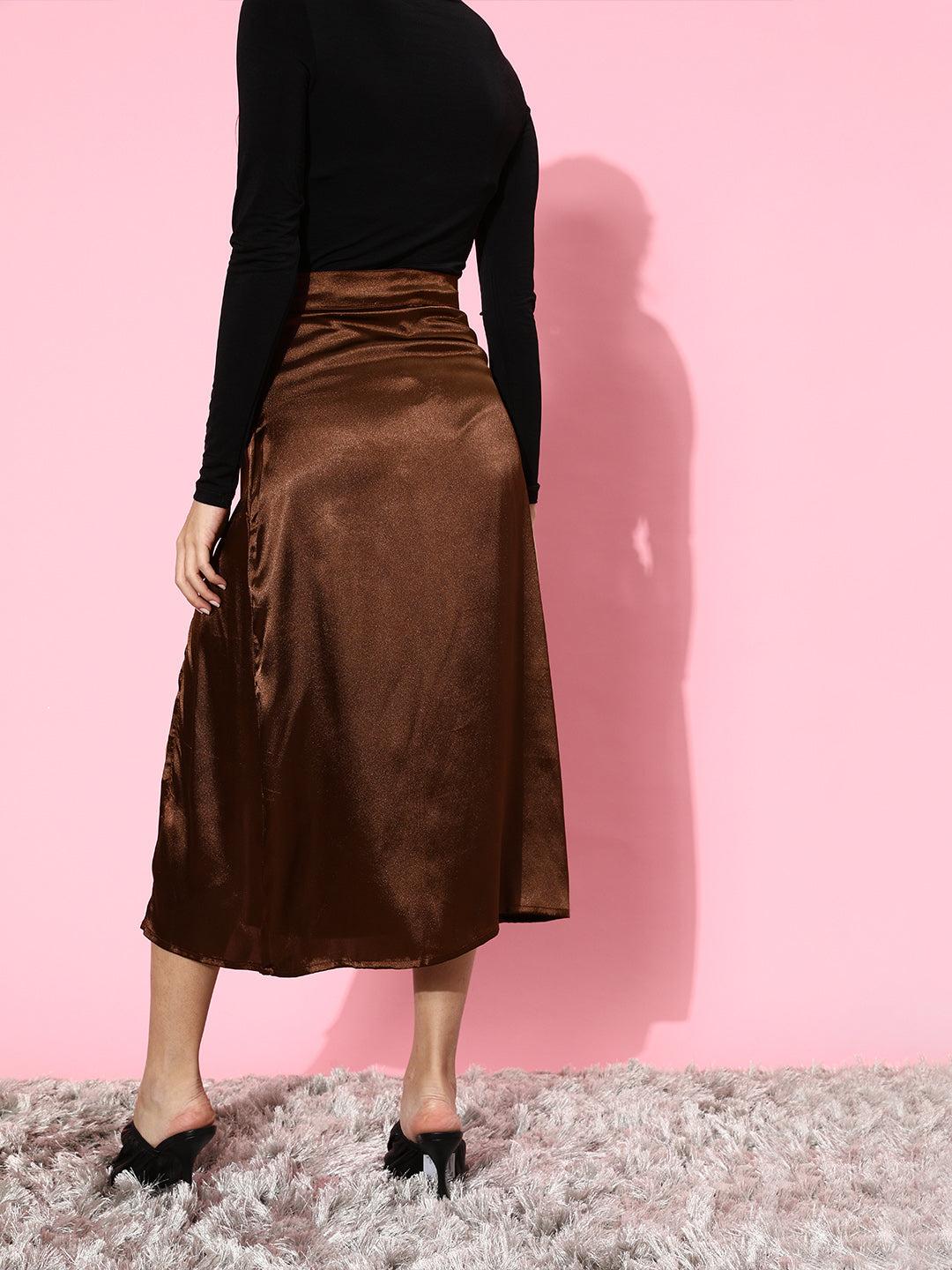 Scorpius Chic Brown Solid Satin Skirt