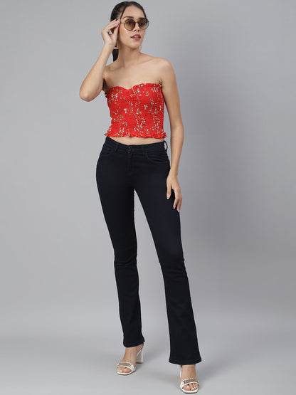 SCORPIUS Red Printed off shoulder crop top