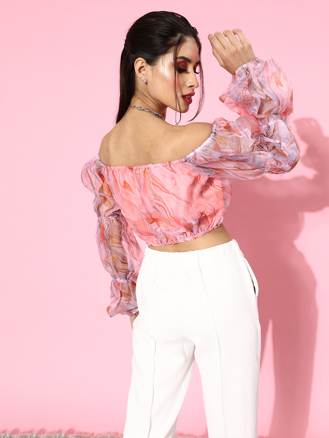 SCORPIUS Pink Floral Organza Top